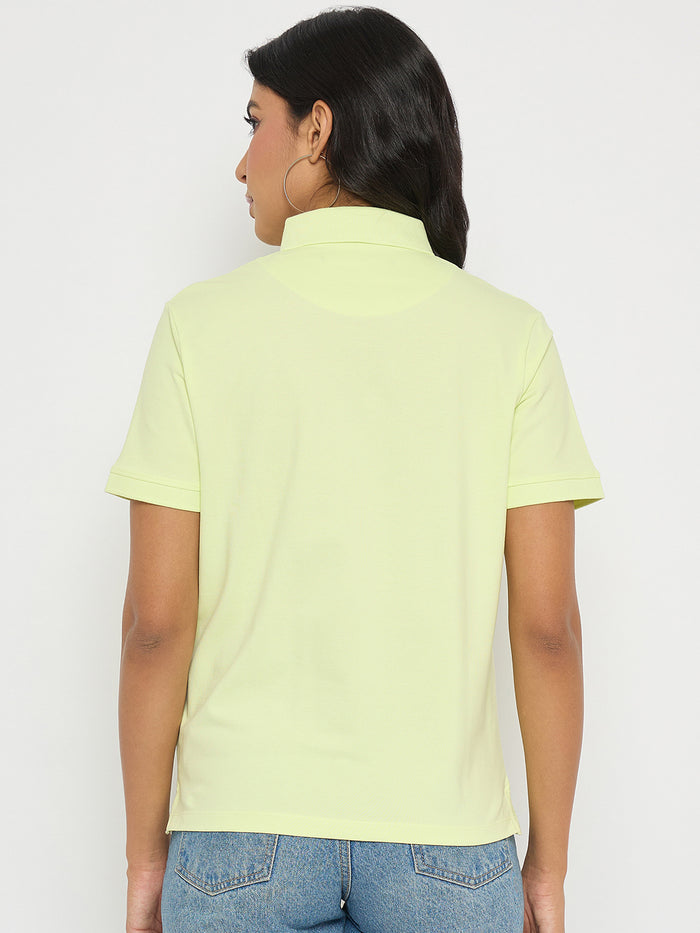 Madame Lime Yellow Cotton Blend Polo T-Shirt