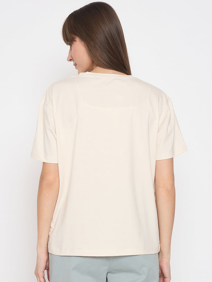 Madame Printed and Handwork Detailed Beige Sinker T-shirt