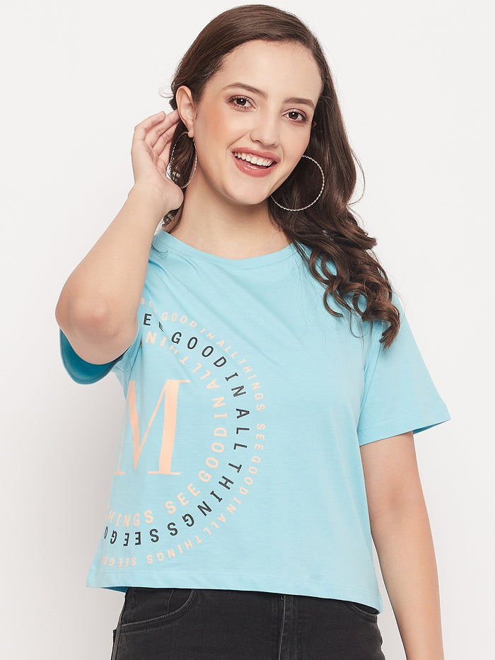 Madame Round Neck Printed Cotton T-shirt