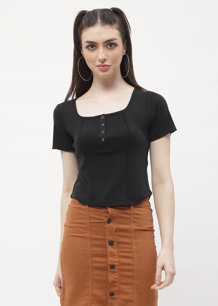 Madame Solid Black Corset Style Top