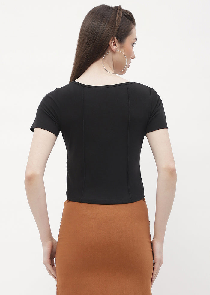 Madame Solid Black Corset Style Top