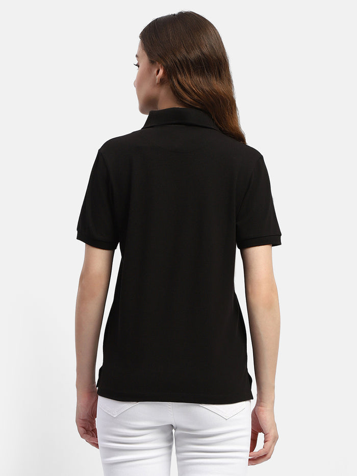 Madame Solid Black Polo Neck T-Shirt
