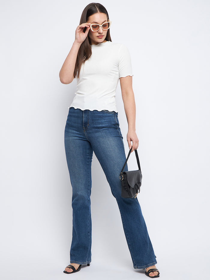 Madame Solid White Lettuce Hem Top