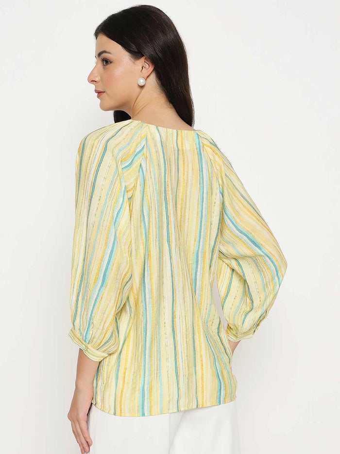 Madame Striped Rayon Blend Yellow Top