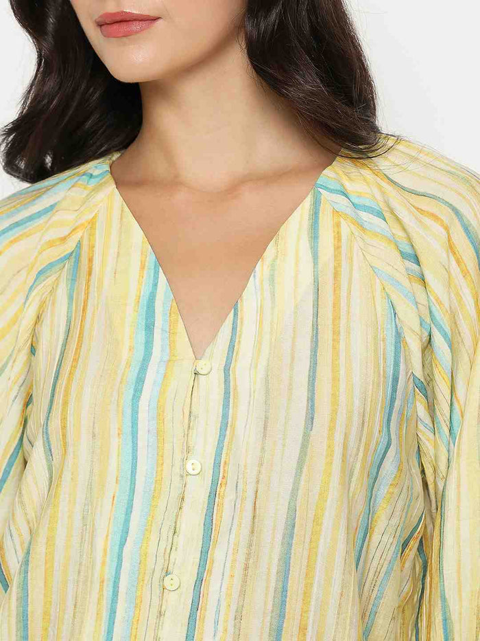 Madame Striped Rayon Blend Yellow Top