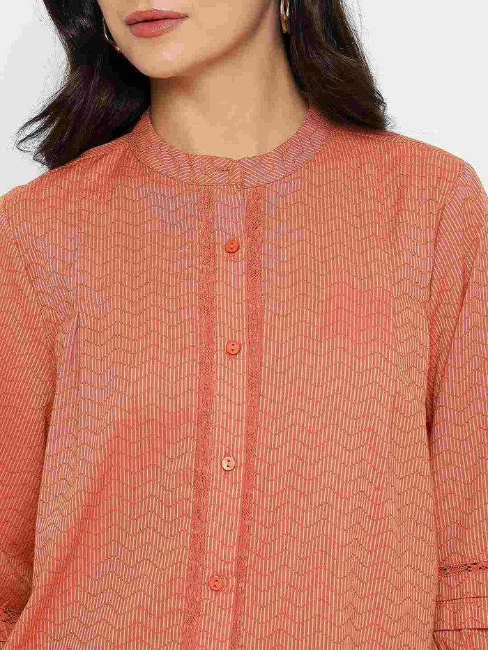Madame Striped Rust Red Cotton Blend Top