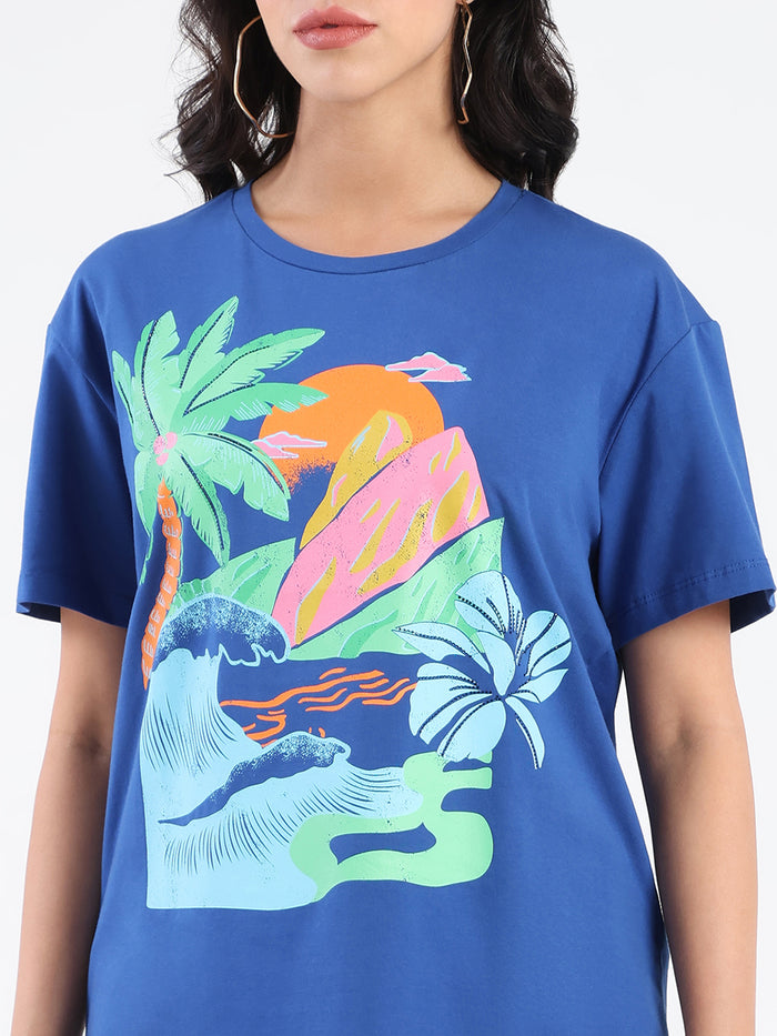 Madame Swarovski Graphic Print Royal Blue Sinker T-shirt