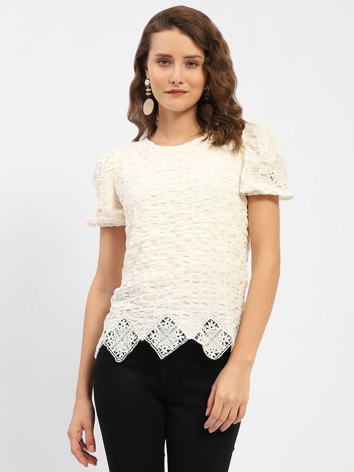 Madame Textured Off-White Embellished Top