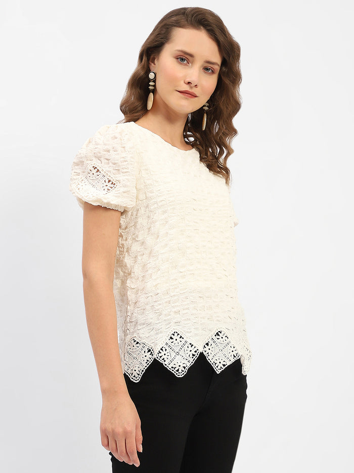 Madame Textured Off-White Embellished Top