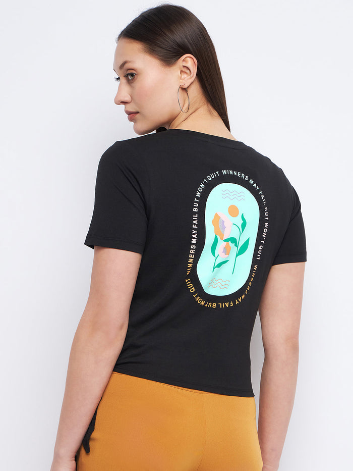 Madame Typography Black Side Knotted Top