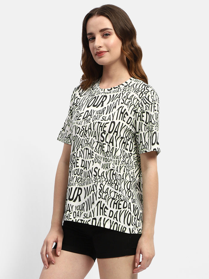 Madame Typography White Regular T-Shirt