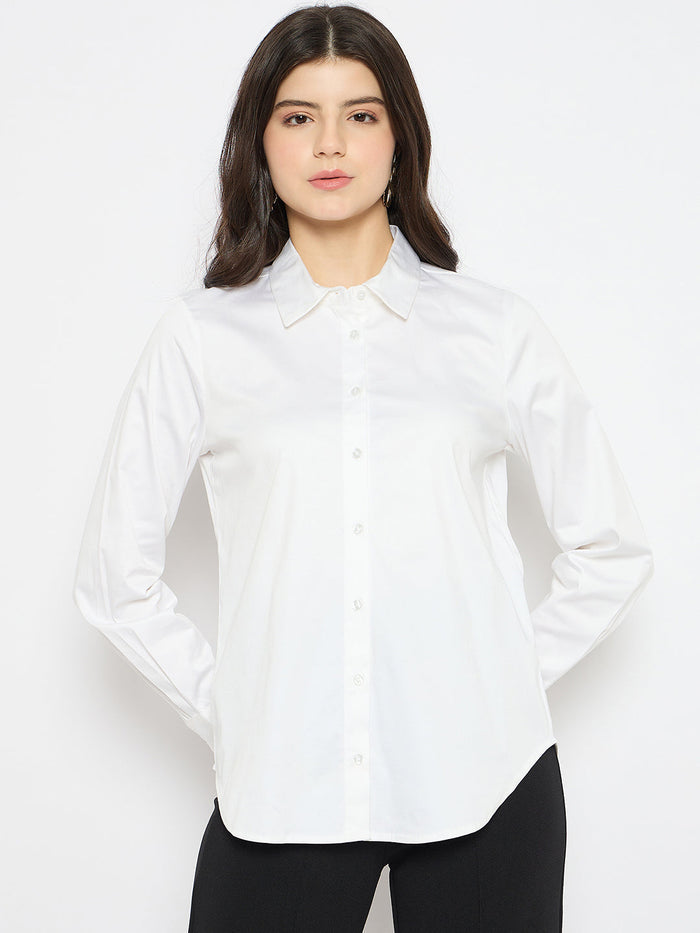Madame White Cotton Blend Shirt