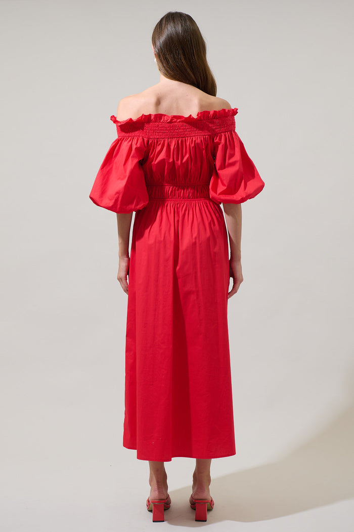 Magna Town Off the Shoulder Midi Dress