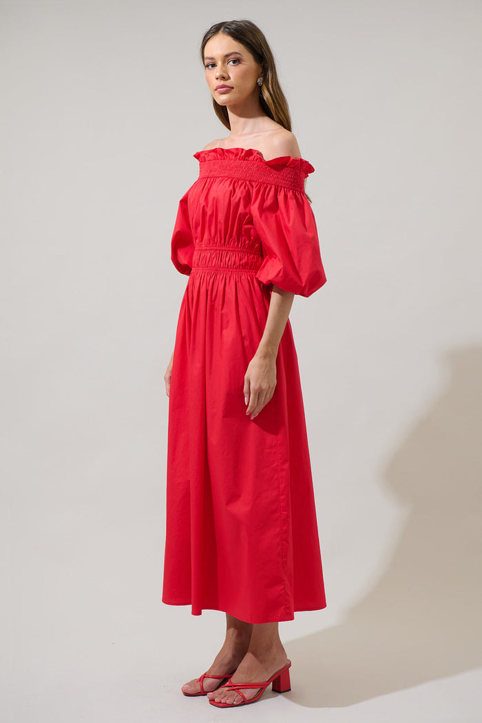 Magna Town Off the Shoulder Midi Dress