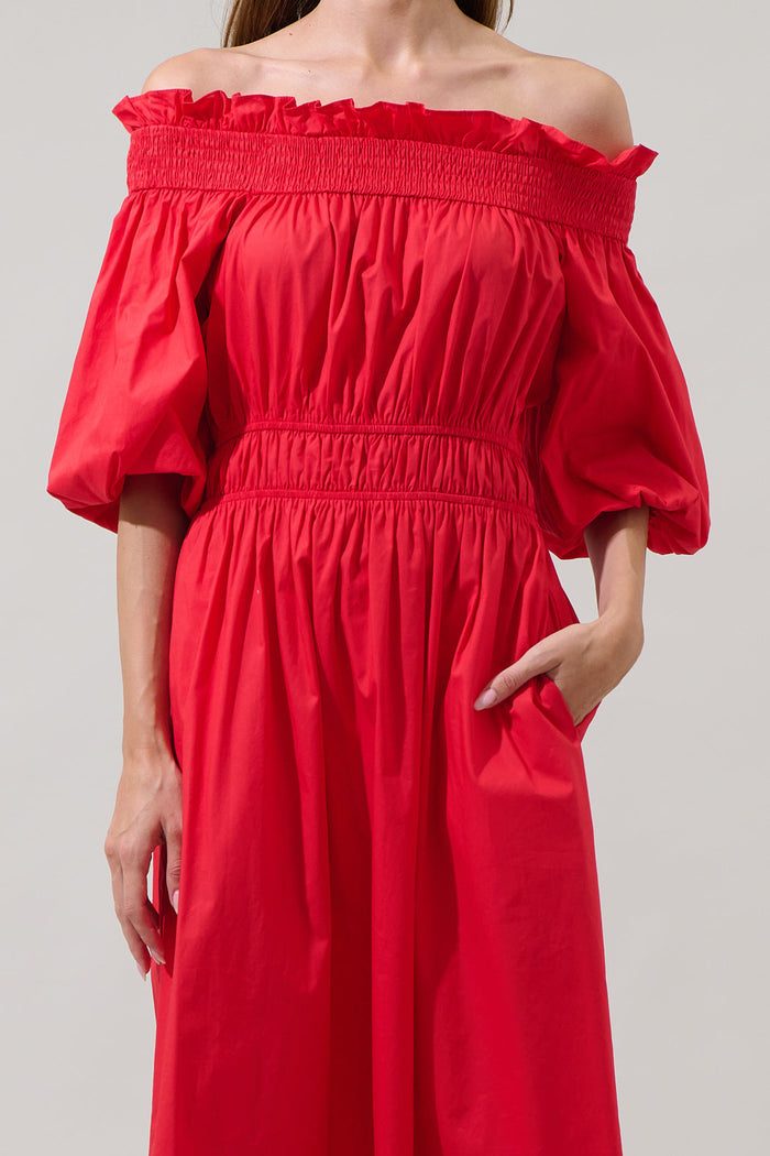 Magna Town Off the Shoulder Midi Dress