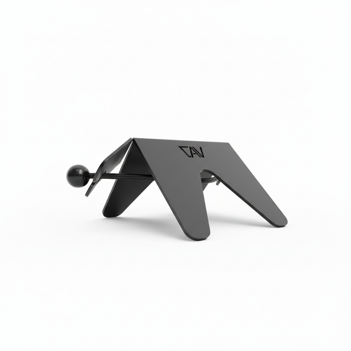 CAV magnetic bike stand with matte black finish and compact, angular design.
