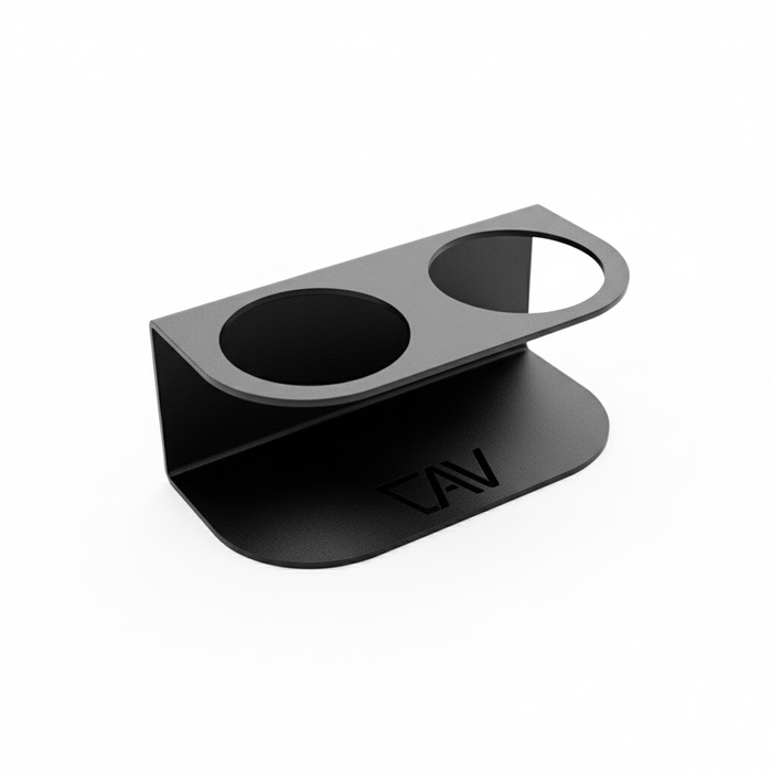 CAV magnetic dual cupholder with two circular slots in a black metal finish