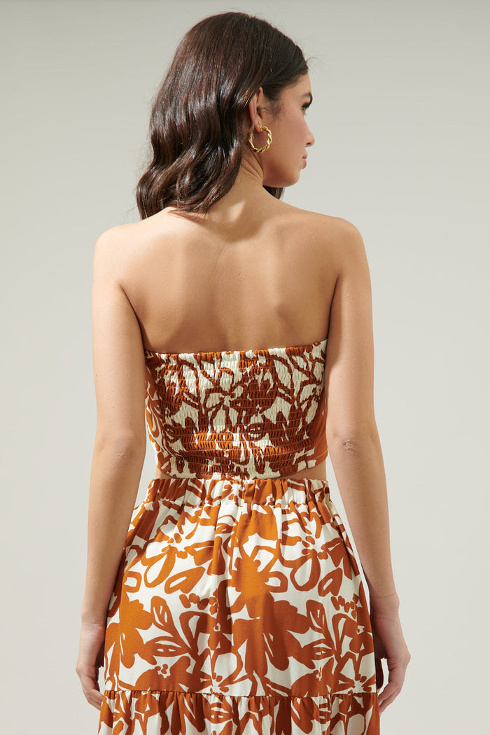 Marida Caramel Floral On the Low Pleated Tube Top