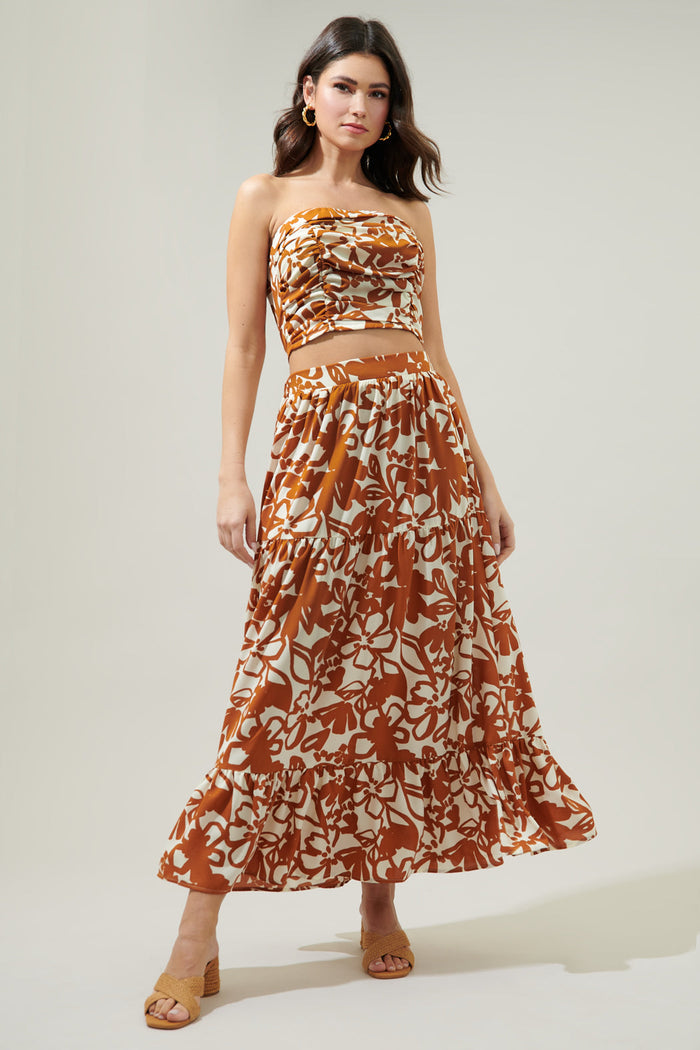 Marida Caramel Floral On the Low Pleated Tube Top