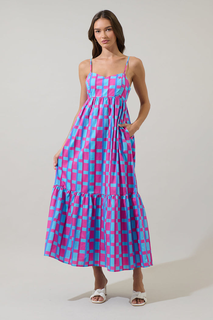 Marvy Checker Cabana Flowy Maxi Dress