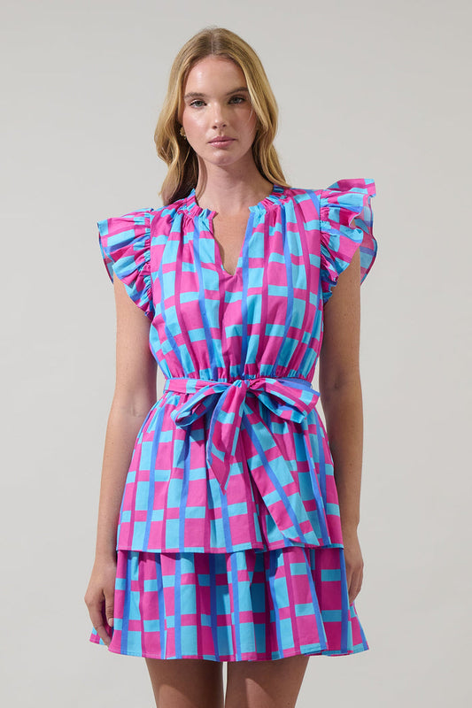 Marvy Checker Emie Ruffle Mini Dress