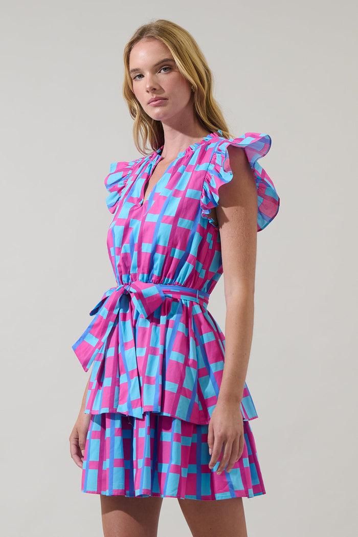 Marvy Checker Emie Ruffle Mini Dress