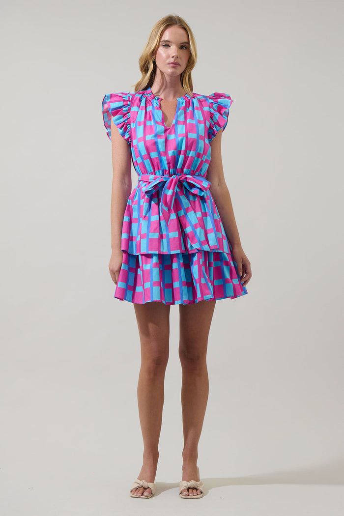Marvy Checker Emie Ruffle Mini Dress