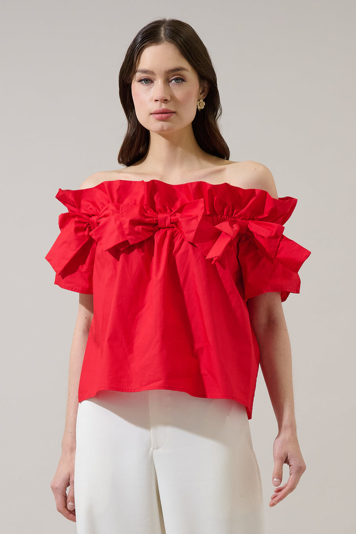 Mayra Bow Ruffle Off Shoulder Top
