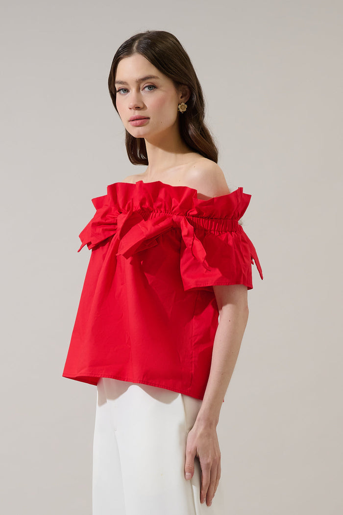 Mayra Bow Ruffle Off Shoulder Top
