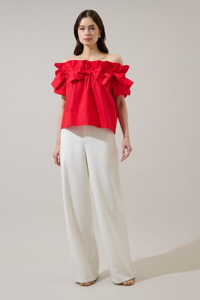 Mayra Bow Ruffle Off Shoulder Top