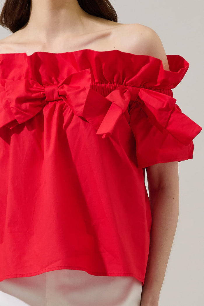 Mayra Bow Ruffle Off Shoulder Top