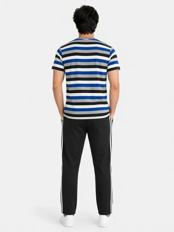 Men's Blue Striped Button Henley T-Shirt