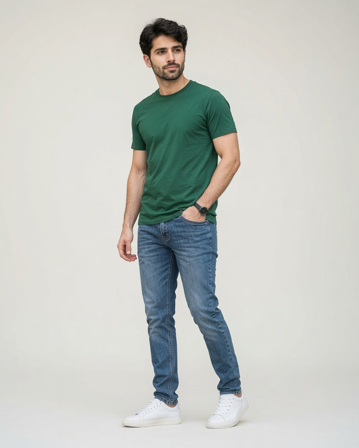 Men's Forest Green Cotton Crew Neck Half Sleeve T-Shirt