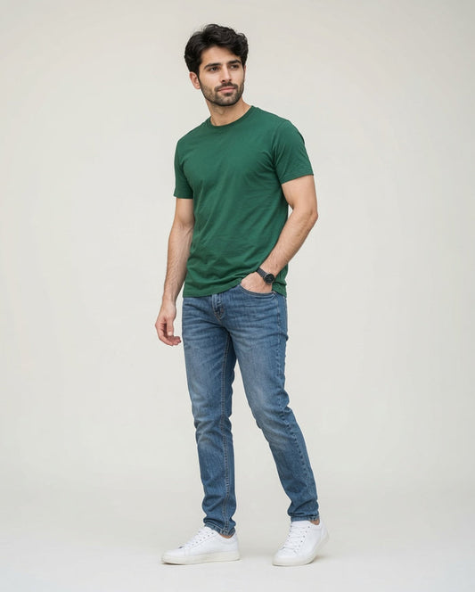 Men's Forest Green Cotton Crew Neck Half Sleeve T-Shirt