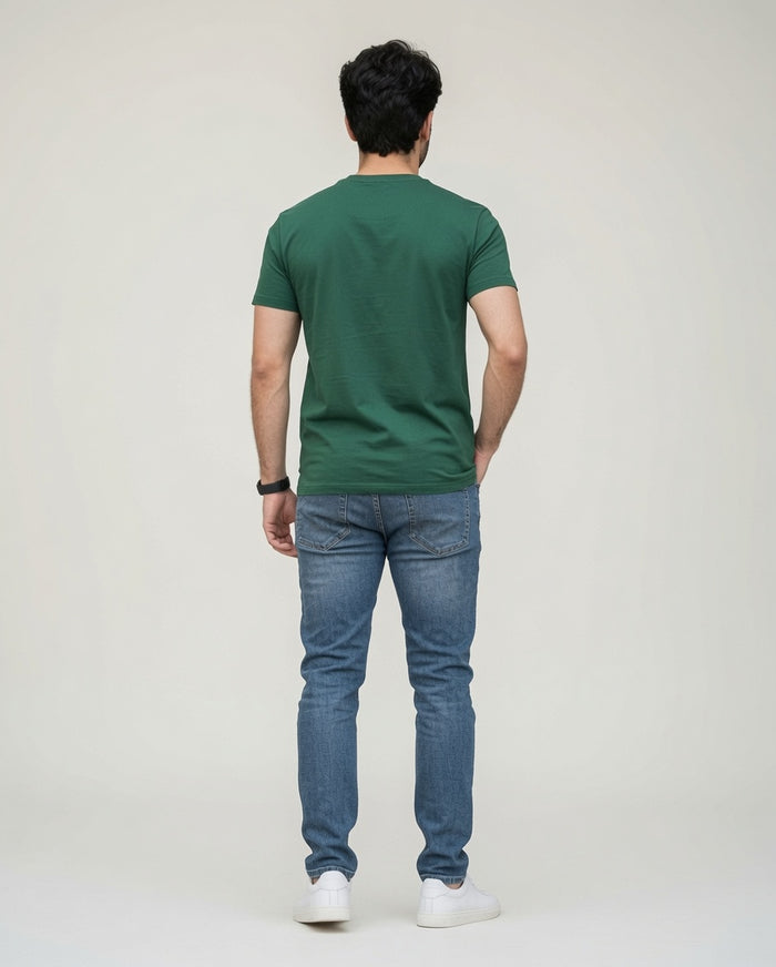 Men's Forest Green Cotton Crew Neck Half Sleeve T-Shirt
