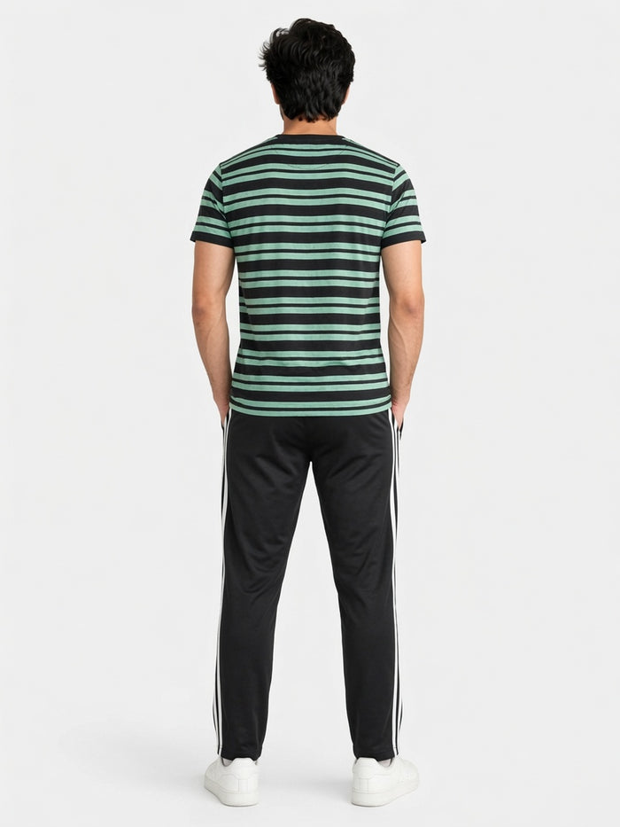 Men's Green Striped Button Henley T-Shirt