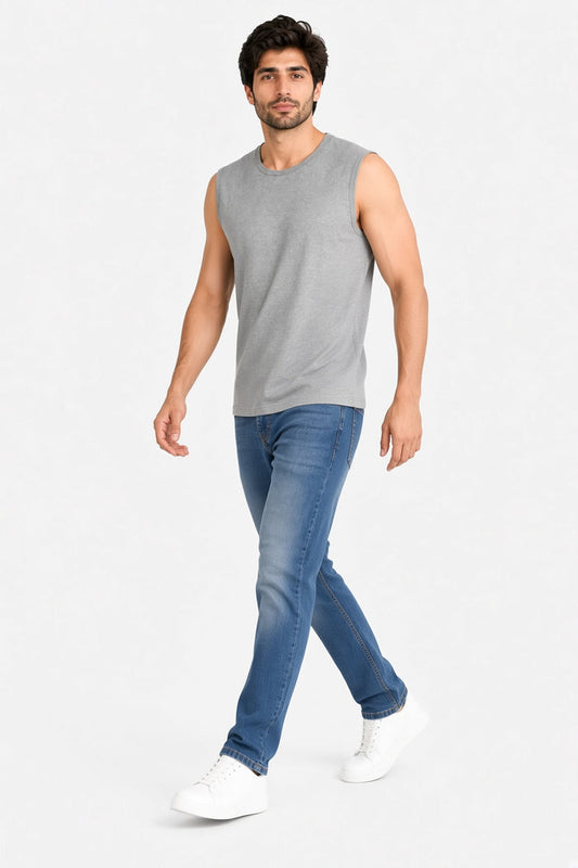 Men's Heather Grey Sleeveless Muscle Fit T-Shirt