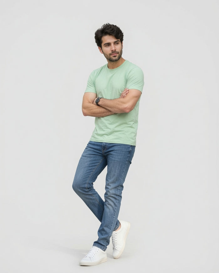 Men's Mint Green Cotton Crew Neck Half Sleeve T-Shirt