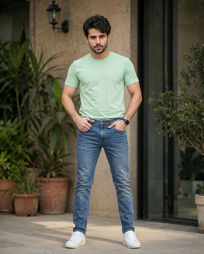 Men's Mint Green Cotton Crew Neck Half Sleeve T-Shirt