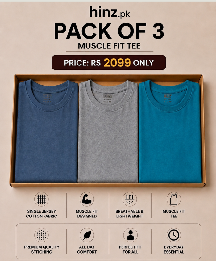 Men’s Muscle Fit Cotton Tee Pack OF 3 – Grey, Steel Blue & Teal - Hinz Clothing