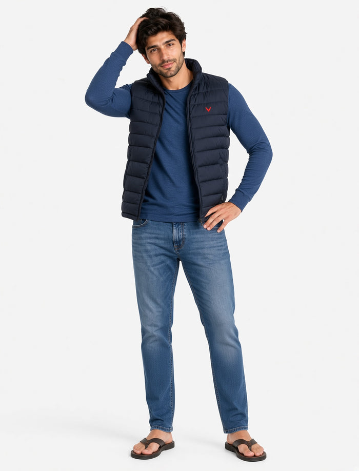 Men's Navy Blue Parachute Puffer Jacket  (V Mono Gram)