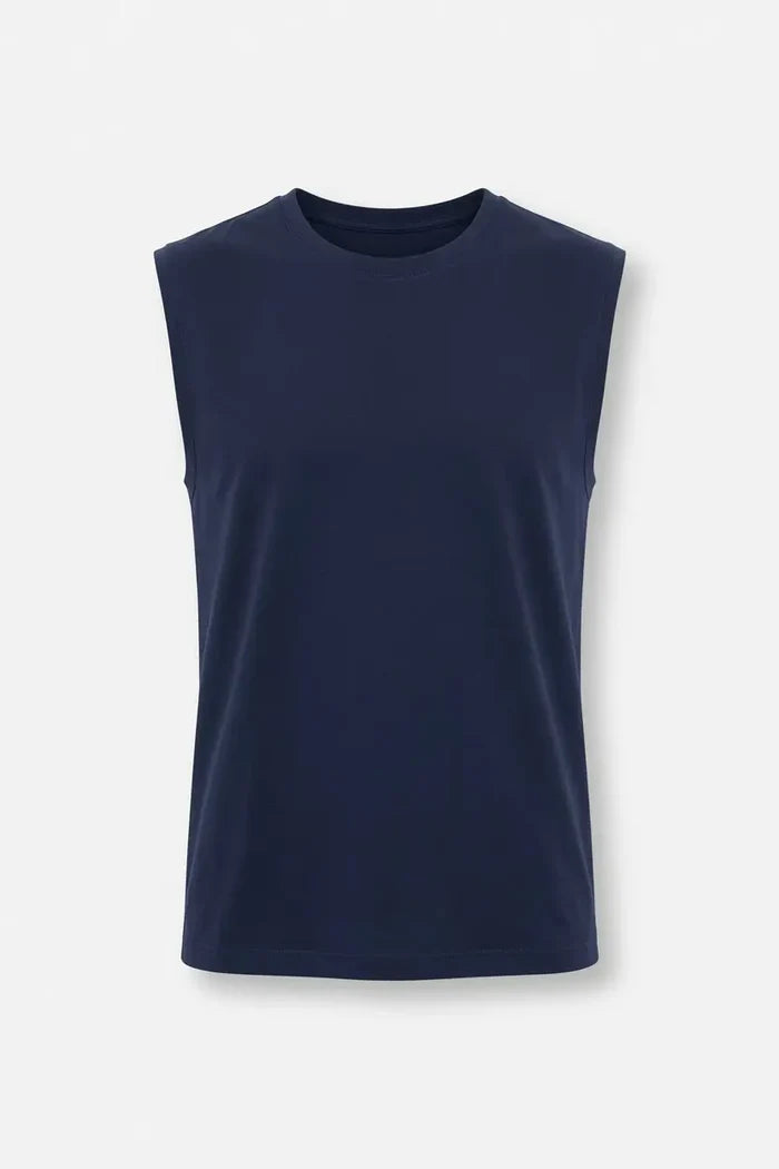 Men's Navy Blue Sleeveless Muscle Fit T-Shirt