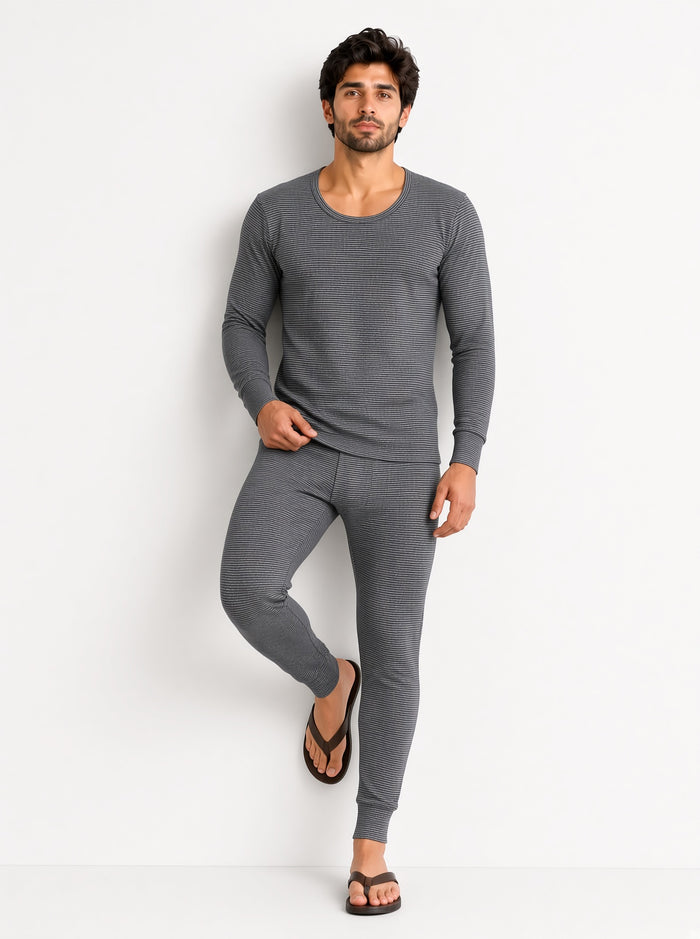 Men's Premium Wool Blended Inner Thermal Shirt & Trouser Set – Grey Striped