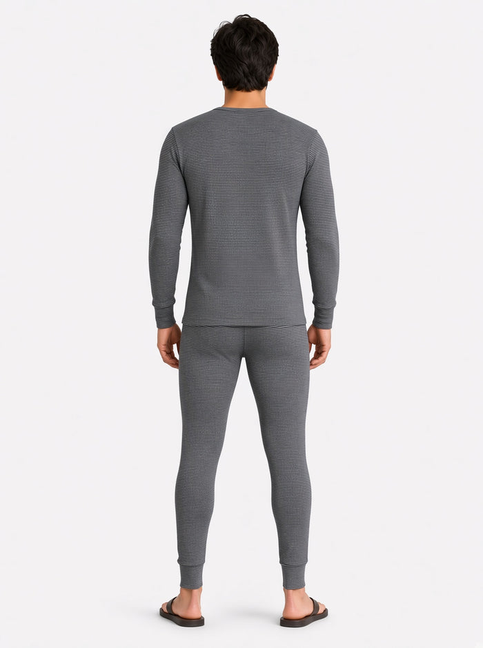 Men's Premium Wool Blended Inner Thermal Shirt & Trouser Set – Grey Striped