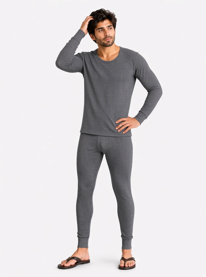 Men's Premium Wool Blended Inner Thermal Shirt & Trouser Set – Grey Striped
