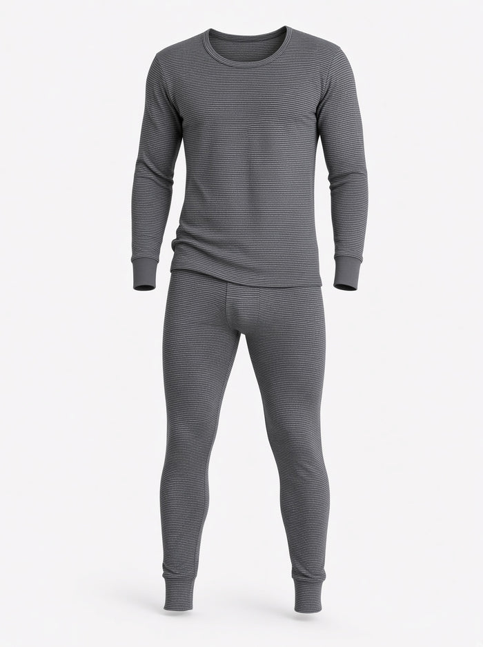 Men's Premium Wool Blended Inner Thermal Shirt & Trouser Set – Grey Striped