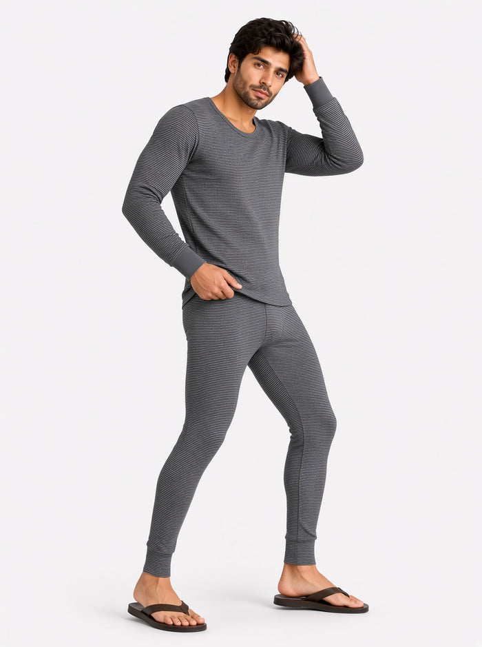 Men's Premium Wool Blended Inner Thermal Shirt & Trouser Set – Grey Striped