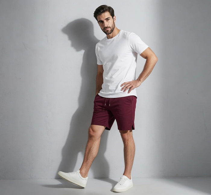 Men's Rib Lycra Cotton Casual Shorts  Maroon Regular Fit