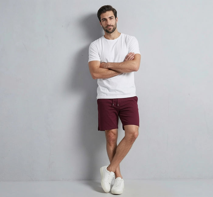 Men's Rib Lycra Cotton Casual Shorts  Maroon Regular Fit