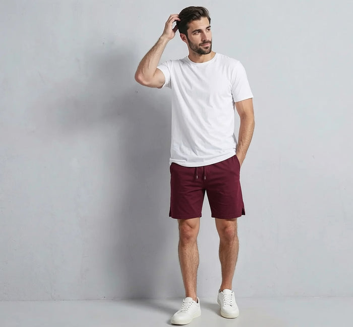 Men's Rib Lycra Cotton Casual Shorts  Maroon Regular Fit